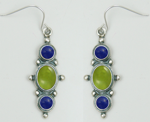 Sterling Silver Drop Dangle Earrings With Peridot And Lapis Lazuli